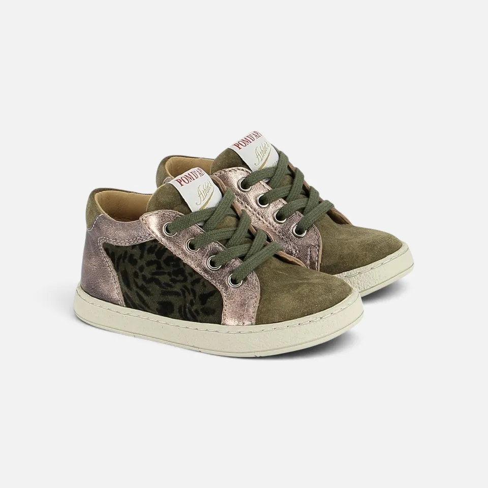 pom-d-api-mousse-zip-top-basket-fille-cuir-truffle-kaki-velours-savana image 1