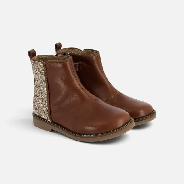 pom-d-api-trip-back-bottine-fille-cuir-marron-platine-glitter-zip image 1