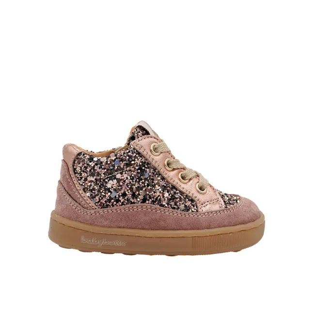 babybotte-fernand-rose-chaussure-b-b-fille-cuir-paillet-lacets image 1