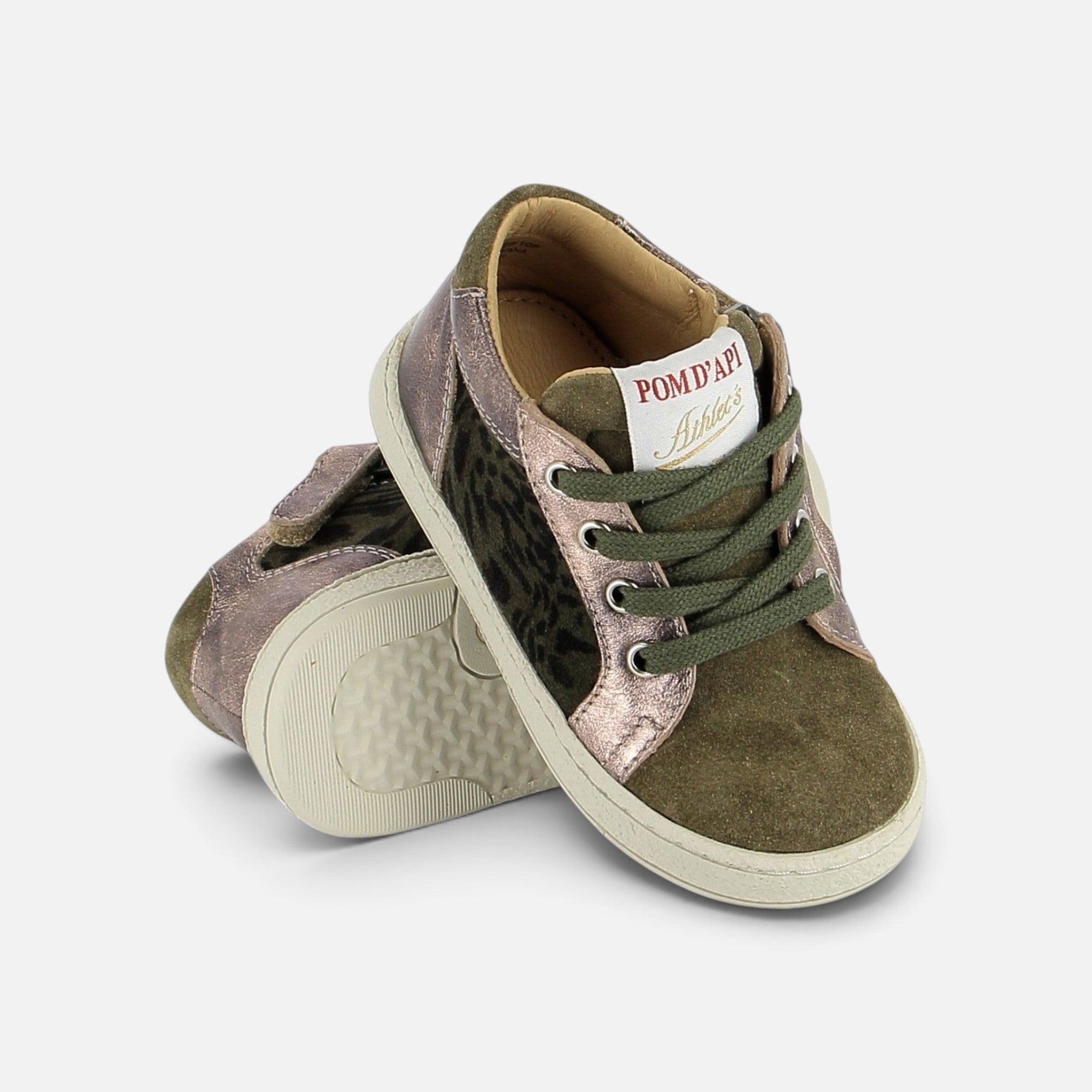 pom-d-api-mousse-zip-top-basket-fille-cuir-truffle-kaki-velours-savana image 2