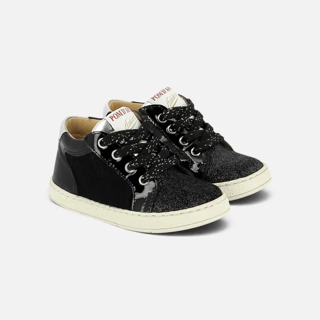 pom-d-api-mousse-zip-top-basket-enfant-fille-noir-star-pony image 1