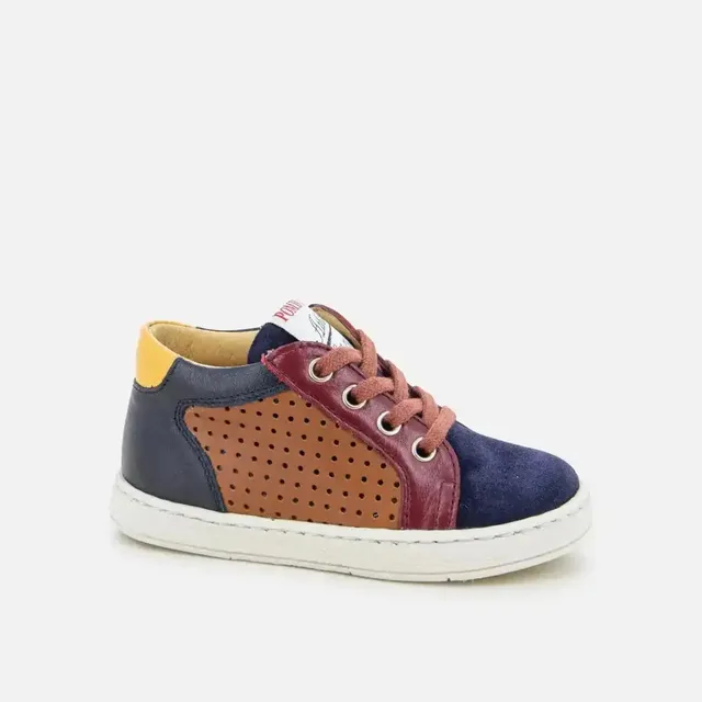 pom-d-api-mousse-lace-perfo-basket-premiers-pas-camel-marine-gar-on image 1