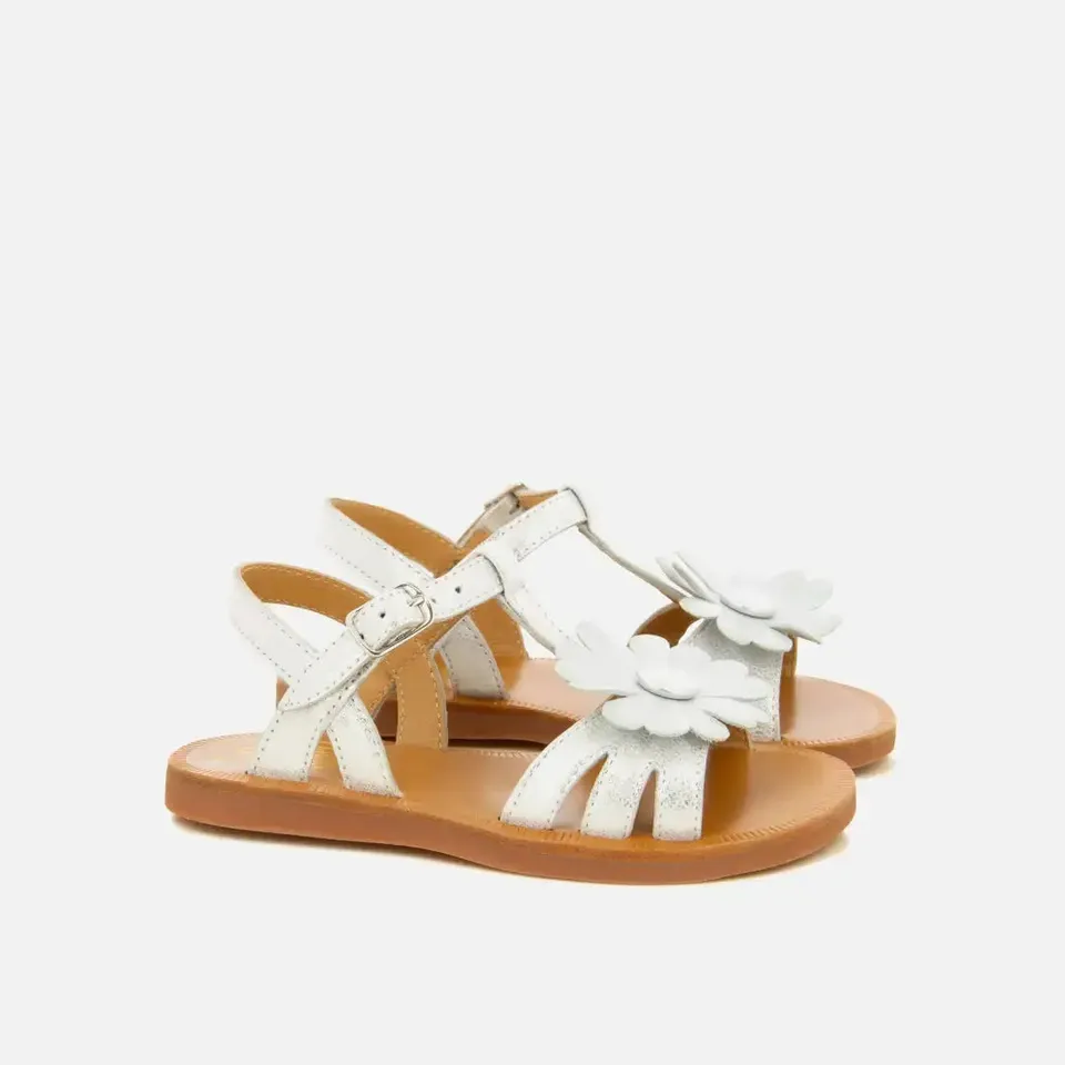 pom-d-api-plagette-big-flo-sandale-fille-blanc-argent-fleur image 1
