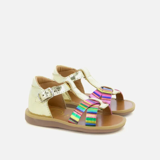 pom-d-api-poppy-xexe-sandale-premiers-pas-cuir-dor-multicolore-fille image 1