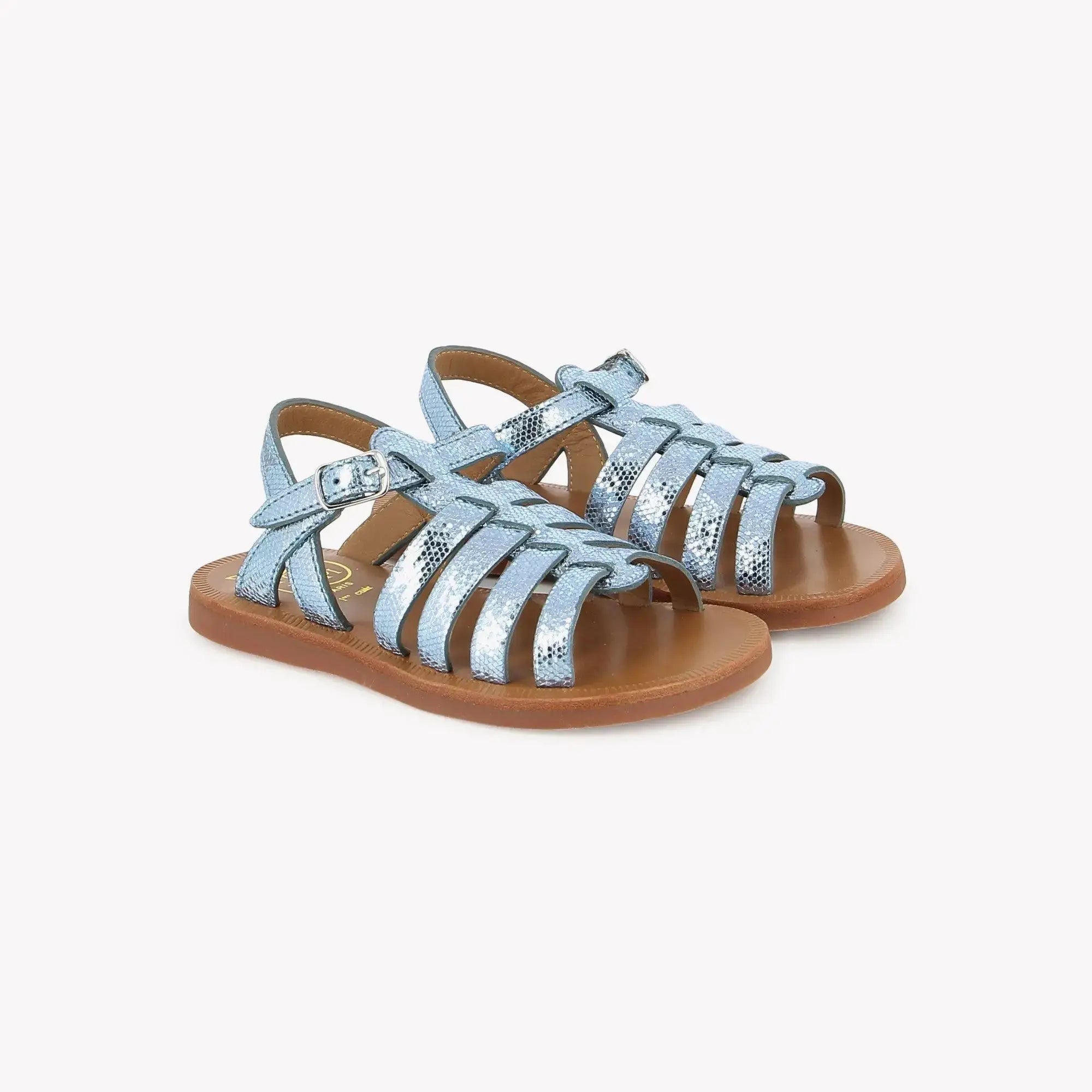 pom-d-api-plagette-strap-sandale-enfant-fille-turquoise-cuir-milos image 2