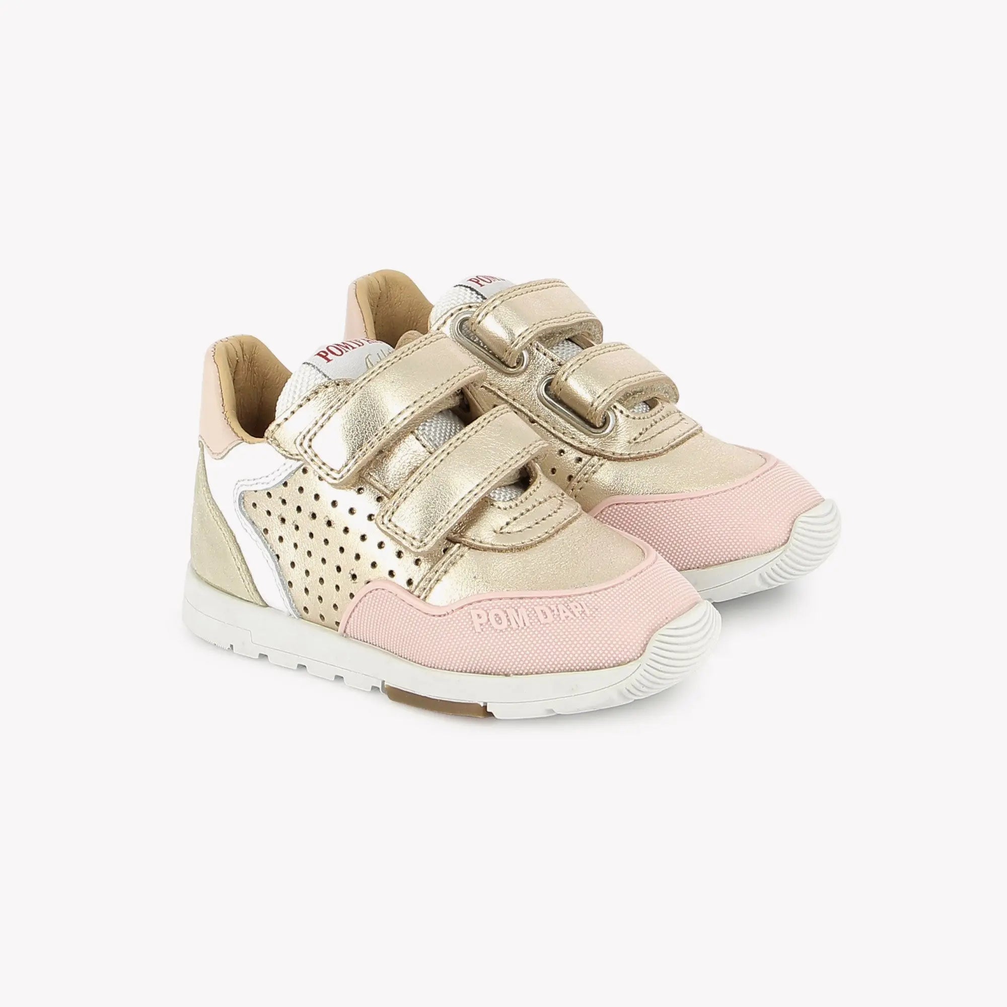 pom-d-api-pouss-bump-perfo-basket-fille-platine-blanc-rose image 1
