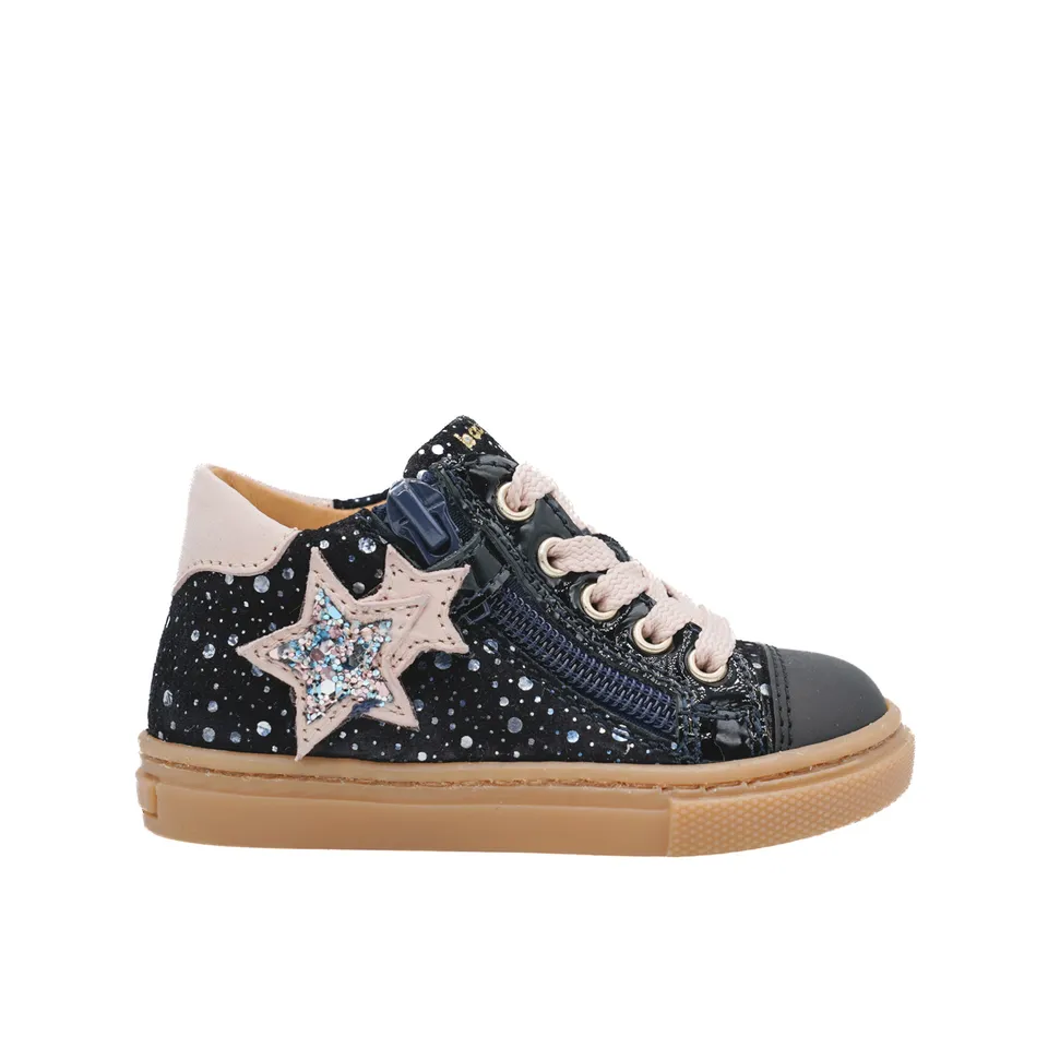 babybotte-annie-chaussure-premiers-pas-fille-lacets-zip-cuir-noir-imprim image 1