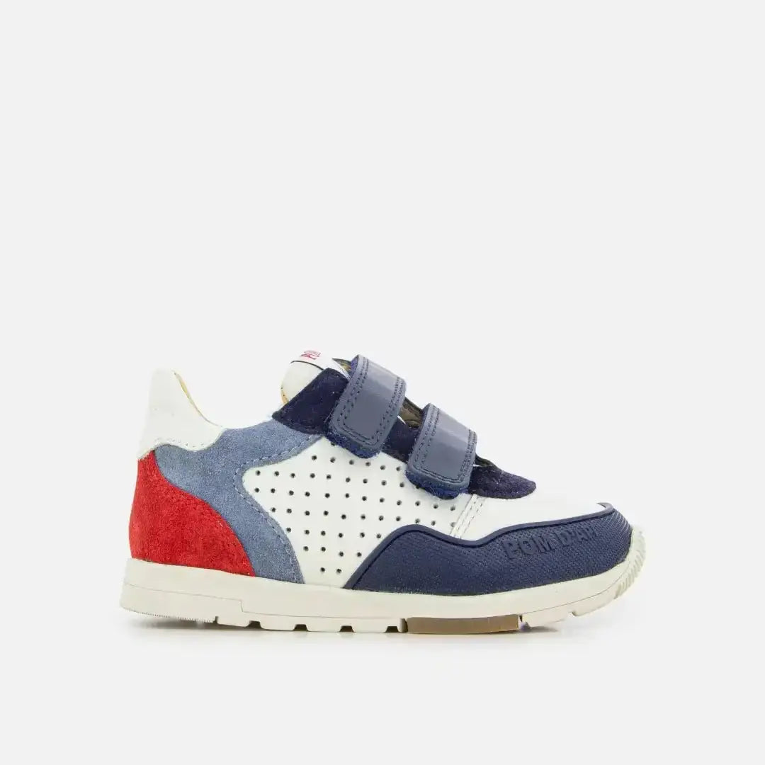 pom-d-api-pouss-bump-perfo-basket-enfant-cuir-mastic-navy-rouge image 2