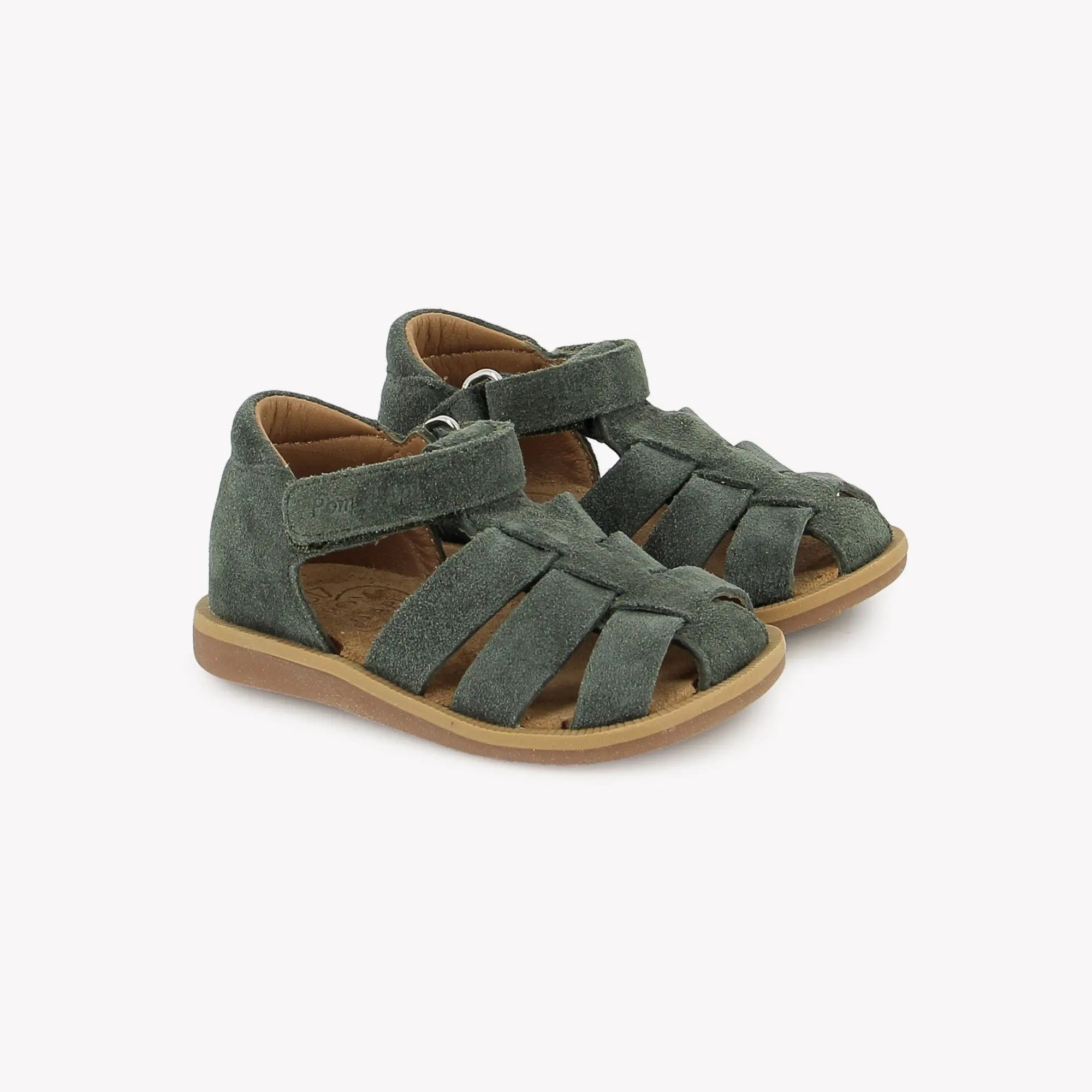 pom-d-api-poppy-air-daddy-sandale-premiers-pas-gar-on-kaki-velours image 1