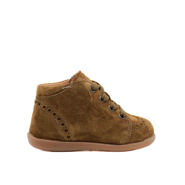babybotte-frenchy-chaussures-premiers-pas-lacets-kaki-velours-gar-on image 1