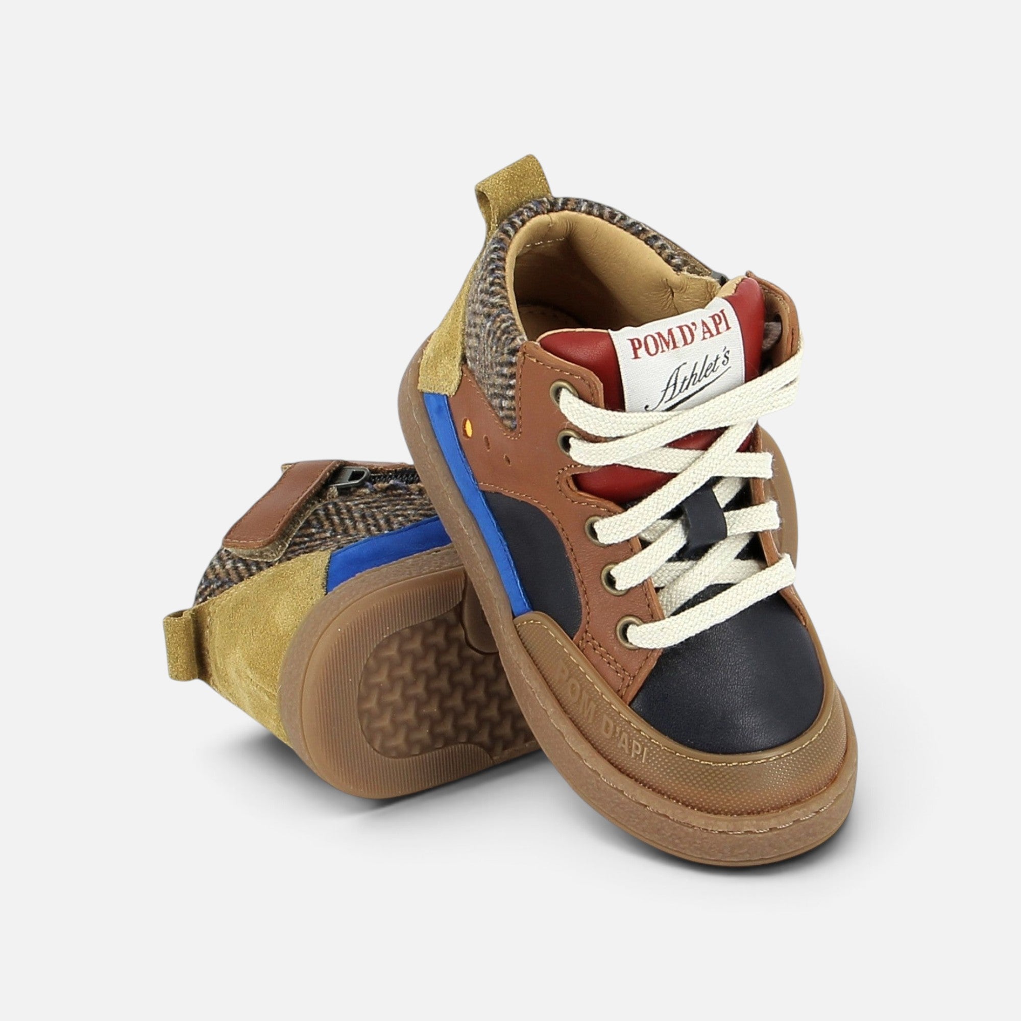 pom-d-api-mousse-bump-basket-enfant-velcro-marine-multi-cuir image 3