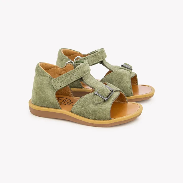 pom-d-api-poppy-easy-sandale-premiers-pas-velours-kaki image 1