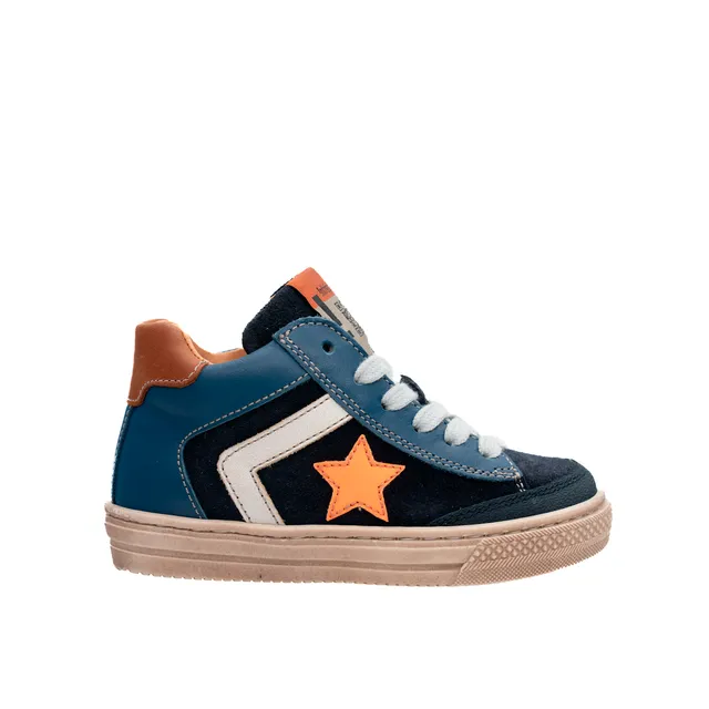 babybotte-karta-blue-chaussure-gar-on-cuir-bleu-toile-orange-zipp-e image 1