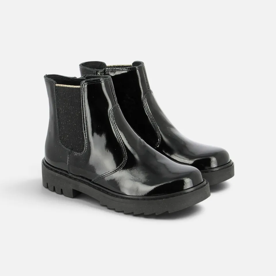 pom-d-api-sid-jodzip-boots-enfant-vernis-noir-semelle-noire image 1