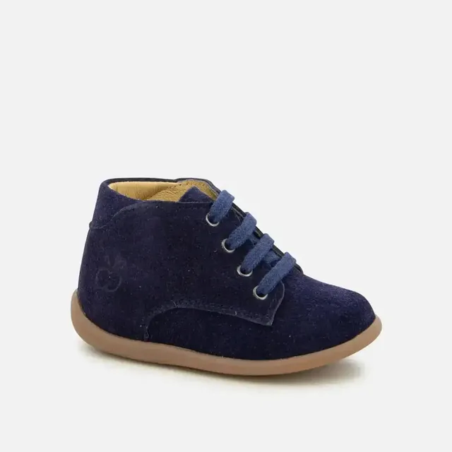 pom-d-api-stand-up-derby-chaussure-premiers-pas-lacets-cuir-velours-navy image 1