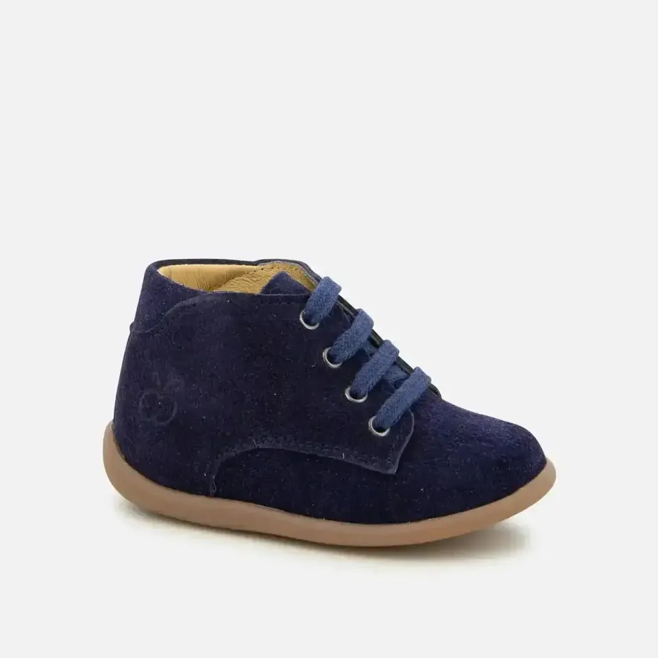 pom-d-api-stand-up-derby-chaussure-premiers-pas-lacets-cuir-velours-navy image 1