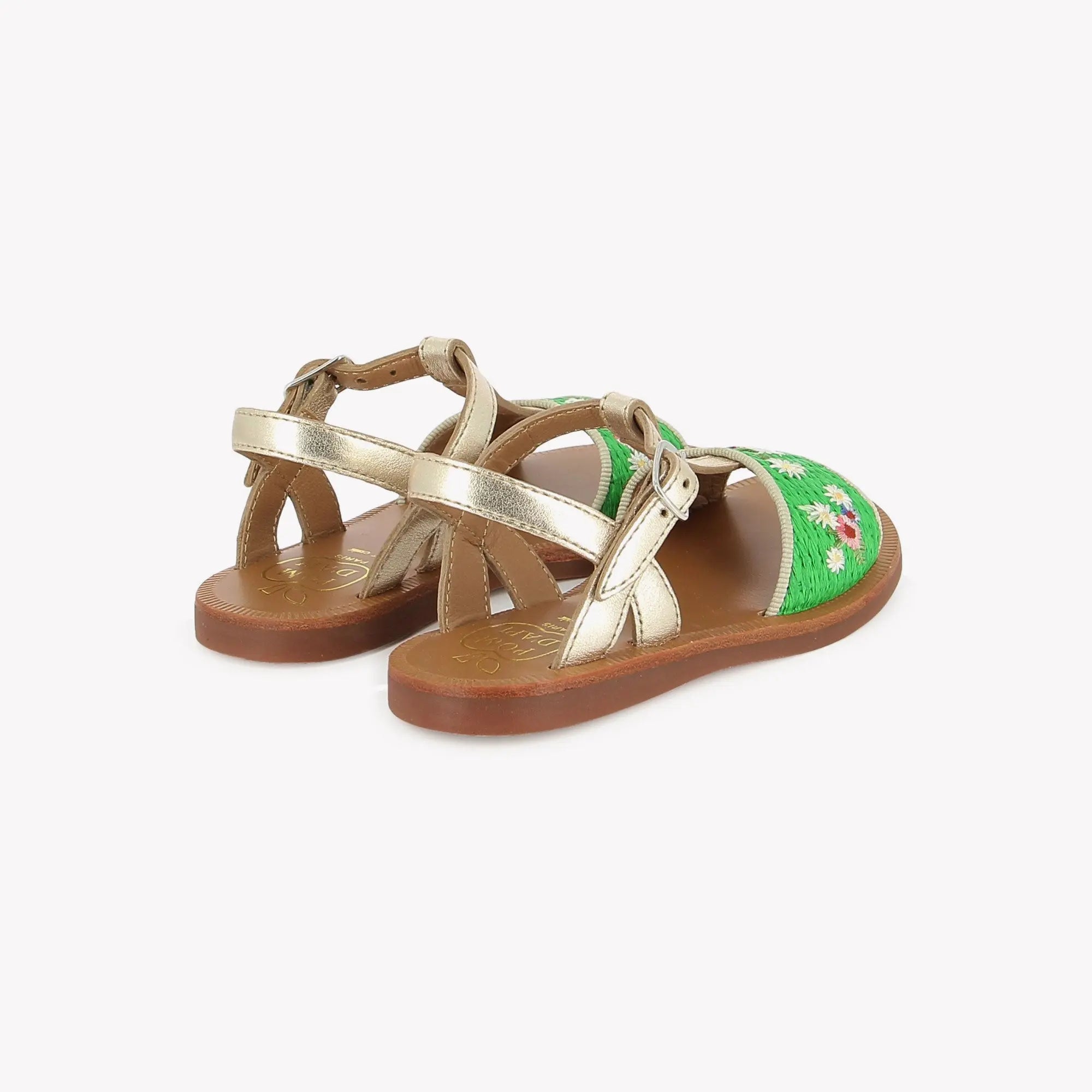 pom-d-api-plagette-raphia-brod-sandale-fille-vert-platine image 3