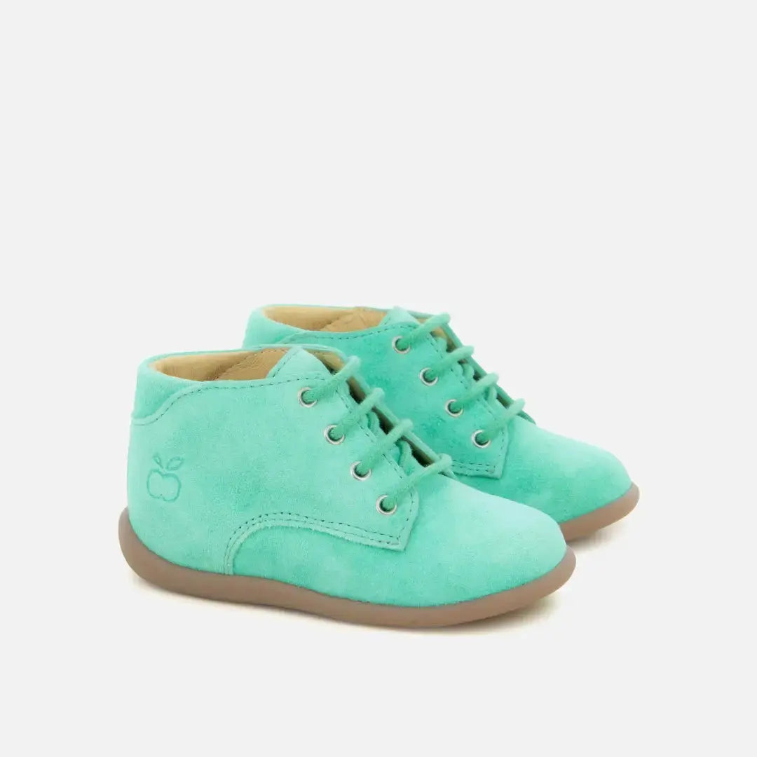 pom-d-api-stand-up-derby-chaussure-premiers-pas-gar-on-cuir-velours-vert image 1
