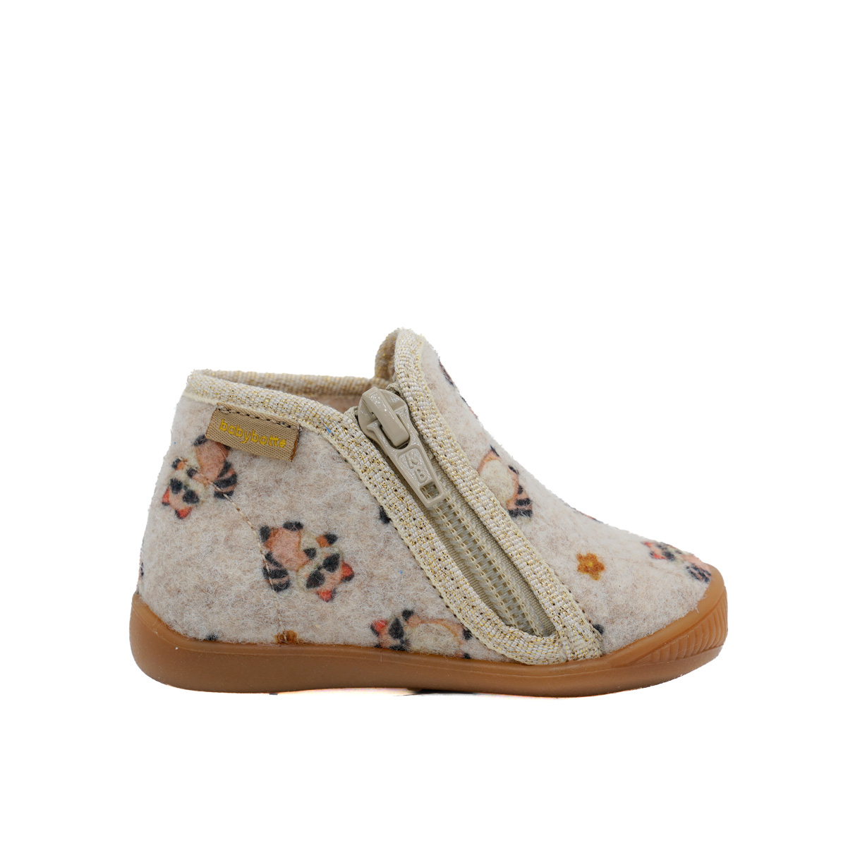 babybotte-pierette-zip-chausson-b-b-fille-laine-beige-animaux image 1