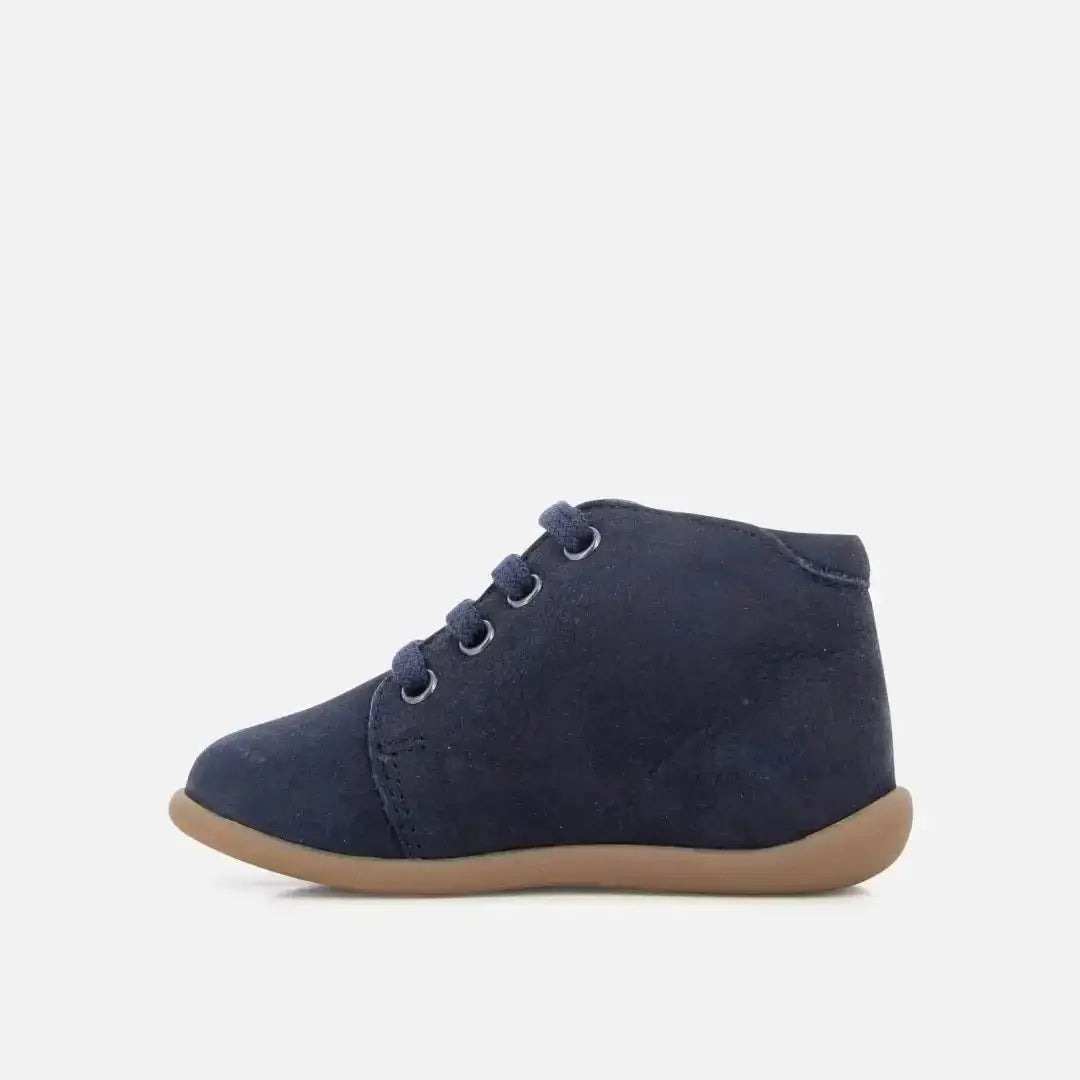 pom-d-api-stand-up-bottine-premiers-pas-lacets-bleu-marine-velours image 3