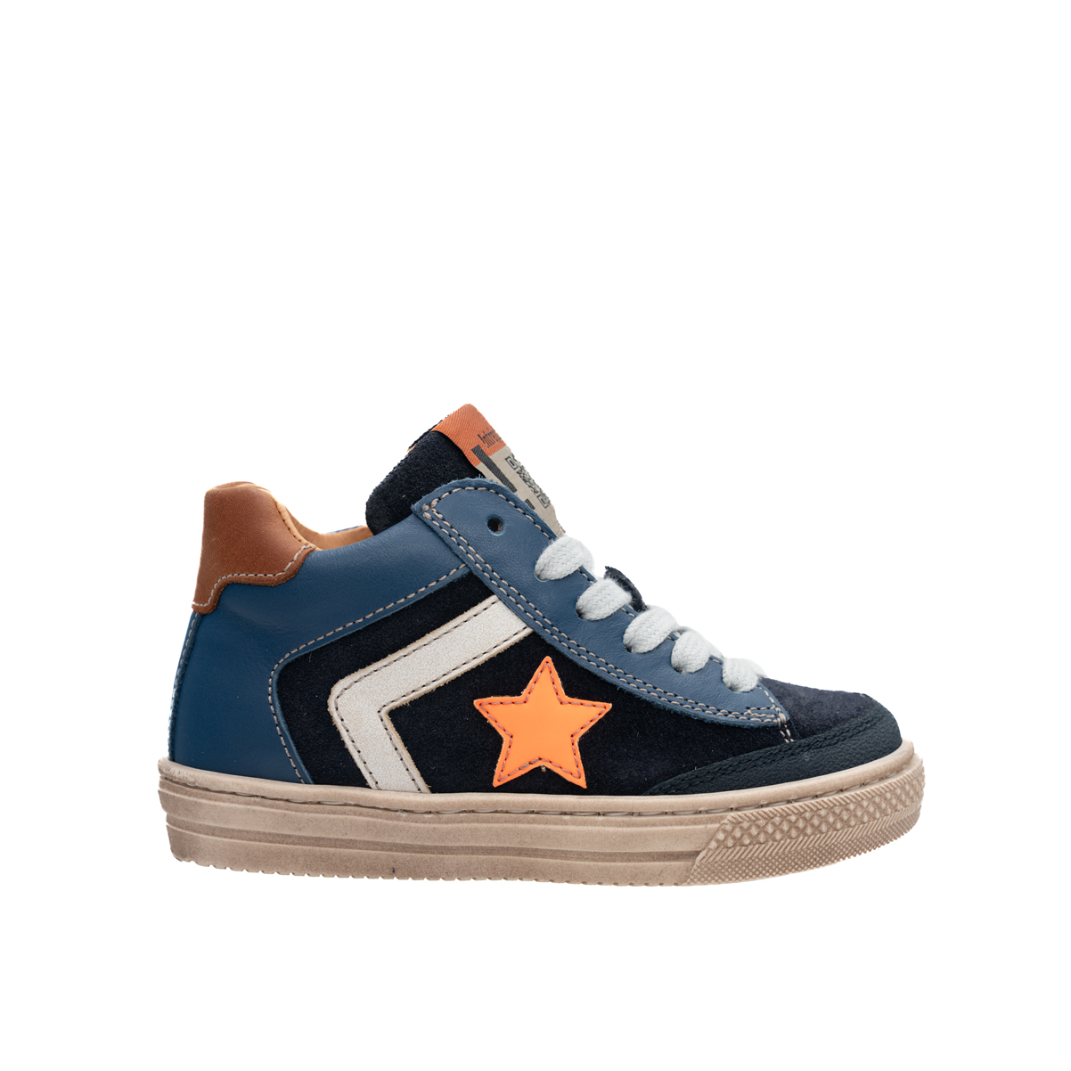 babybotte-karta-blue-chaussure-gar-on-cuir-bleu-toile-orange-zipp-e image 1