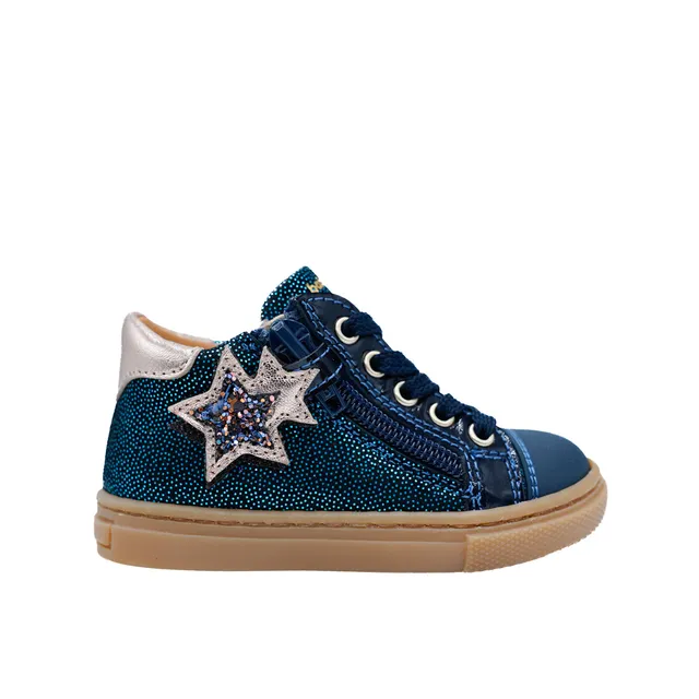 babybotte-annie-bleu-chaussure-premiers-pas-fille-cuir-imprim-lacets image 1