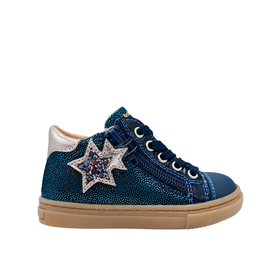 babybotte-annie-bleu-chaussure-premiers-pas-fille-cuir-imprim-lacets image 1