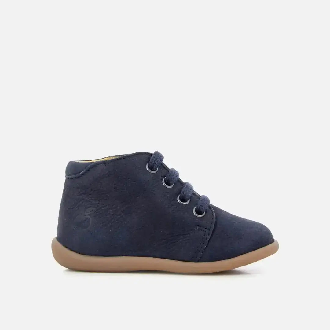 pom-d-api-stand-up-bottine-premiers-pas-lacets-bleu-marine-velours image 2