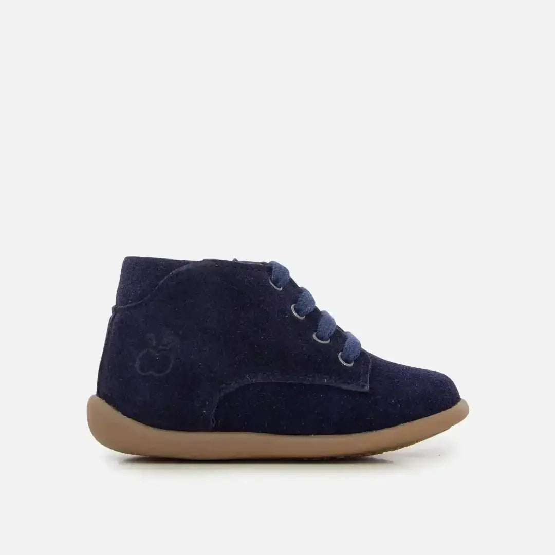 pom-d-api-stand-up-derby-chaussure-premiers-pas-lacets-cuir-velours-navy image 2