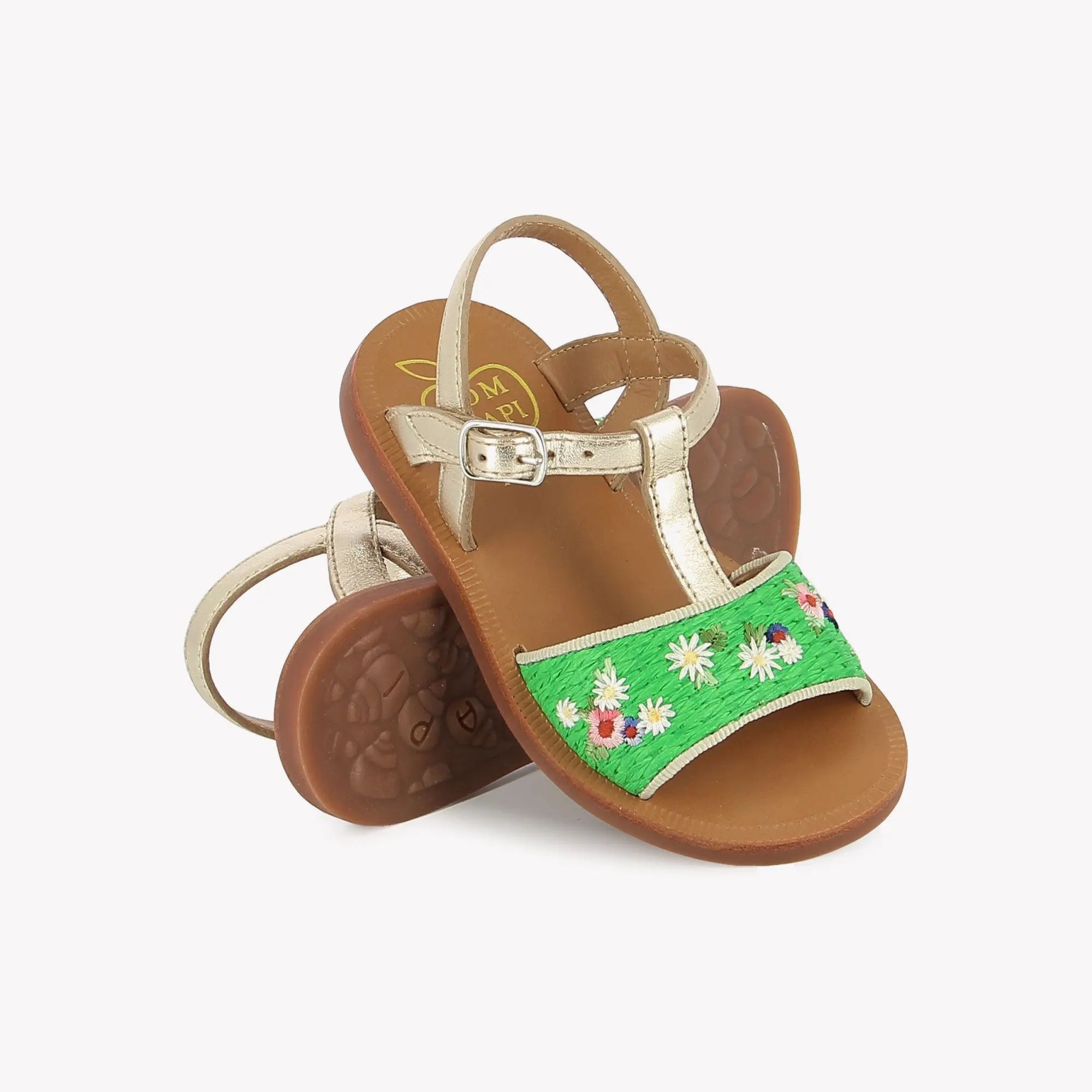 pom-d-api-plagette-raphia-brod-sandale-fille-vert-platine image 2