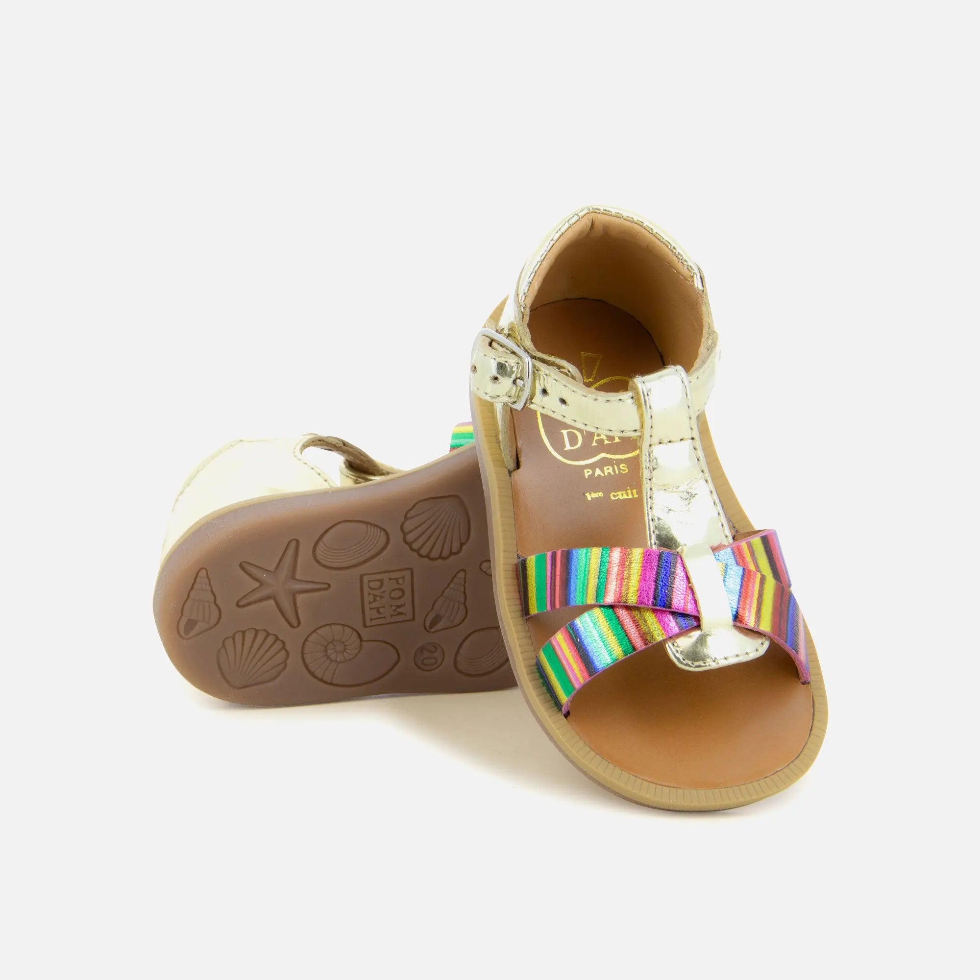 pom-d-api-poppy-xexe-sandale-premiers-pas-cuir-dor-multicolore-fille image 2