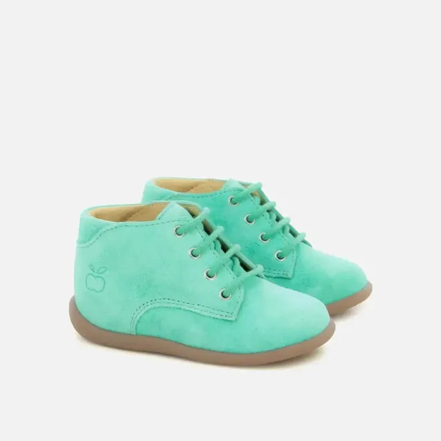 pom-d-api-stand-up-derby-chaussure-premiers-pas-gar-on-cuir-velours-vert image 1
