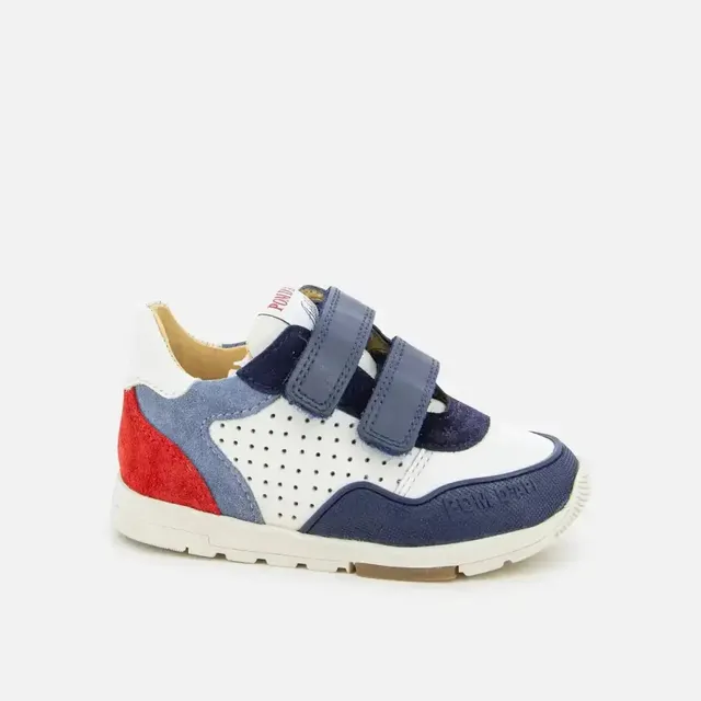 pom-d-api-pouss-bump-perfo-basket-enfant-cuir-mastic-navy-rouge image 1