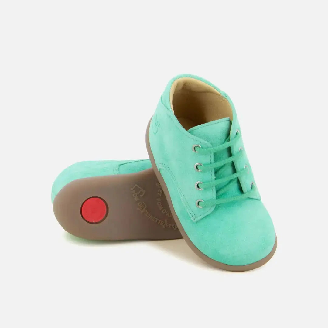 pom-d-api-stand-up-derby-chaussure-premiers-pas-gar-on-cuir-velours-vert image 2