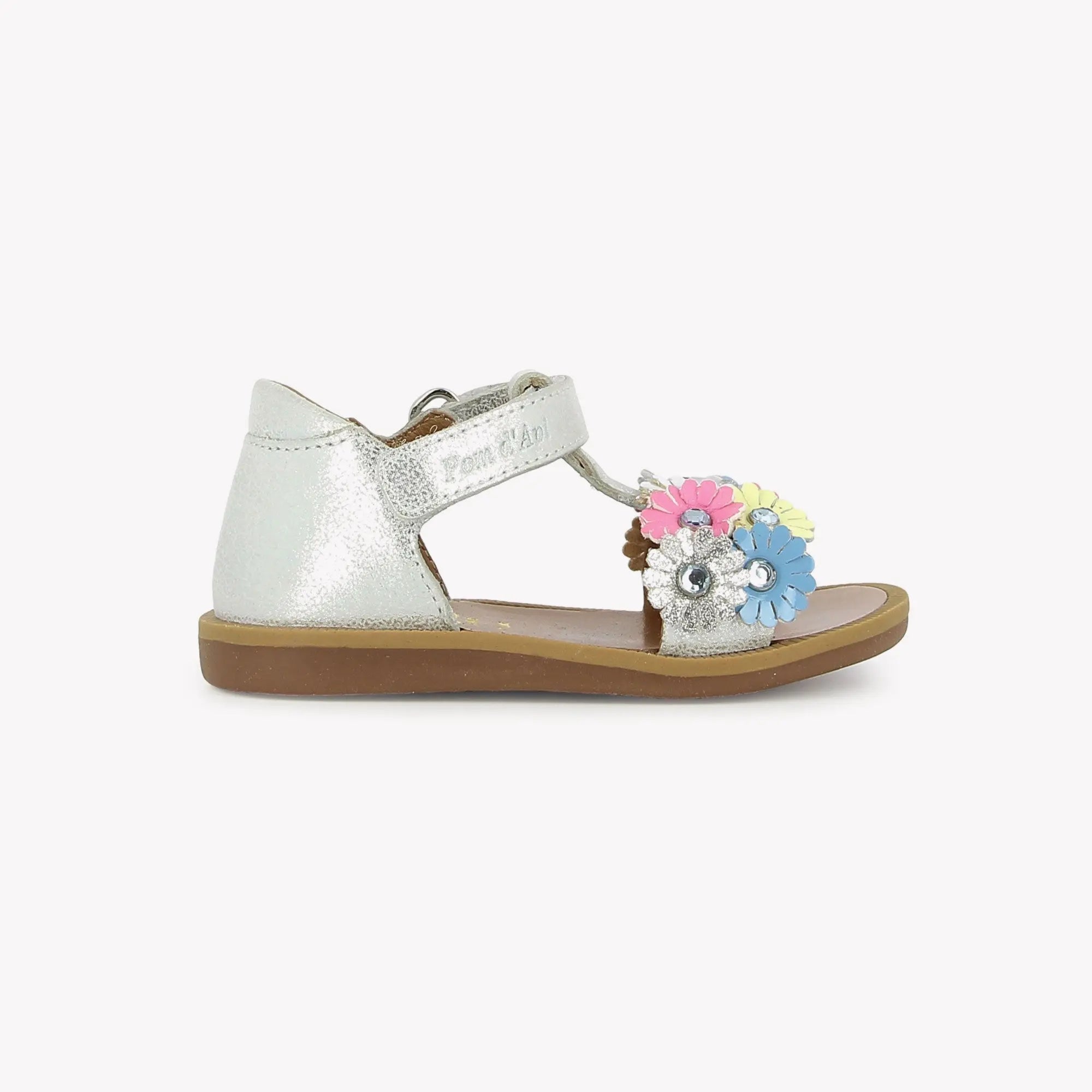 pom-d-api-poppy-strass-flowers-sandale-premiers-pas-fille-silver-multi image 4