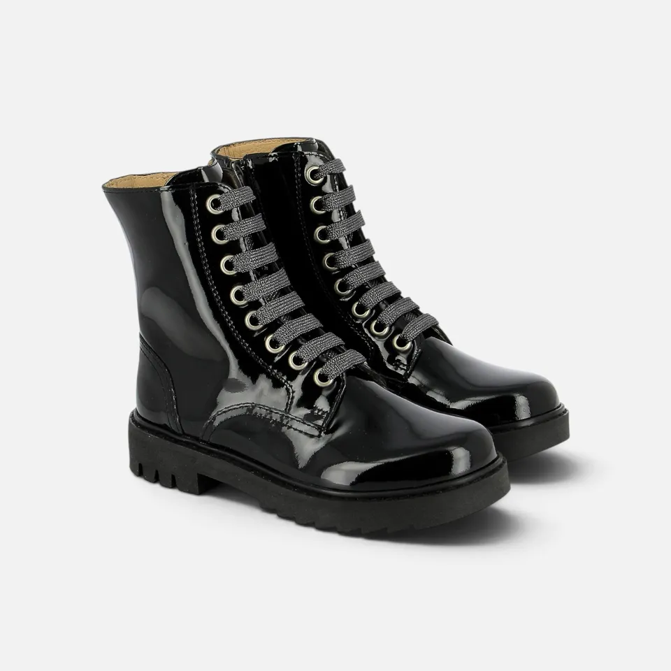 pom-d-api-sid-ranger-boots-vernis-noir-semelle-noire-fille image 1