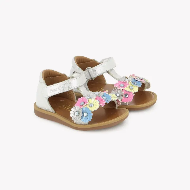 pom-d-api-poppy-strass-flowers-sandale-premiers-pas-fille-silver-multi image 1