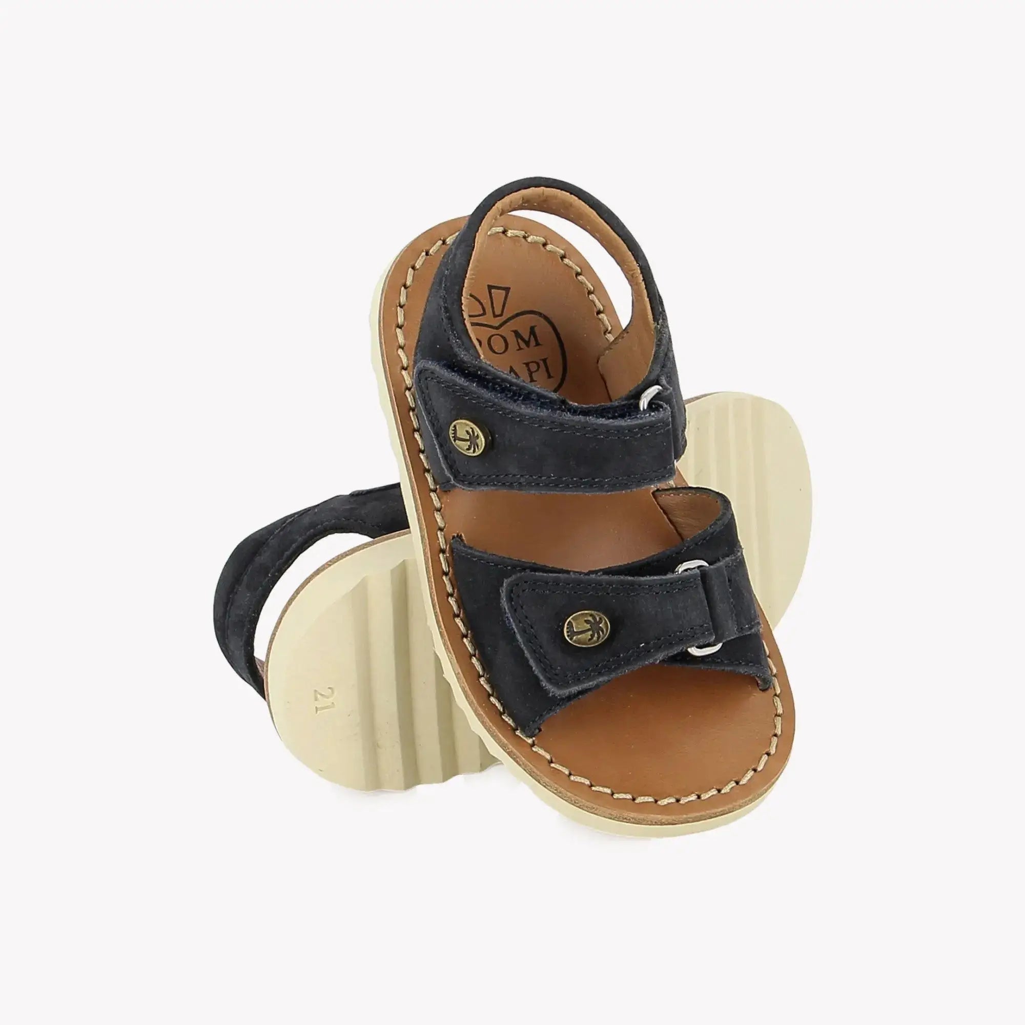 pom-d-api-waff-easy-sandale-gar-on-cuir-nubuck-marine image 2