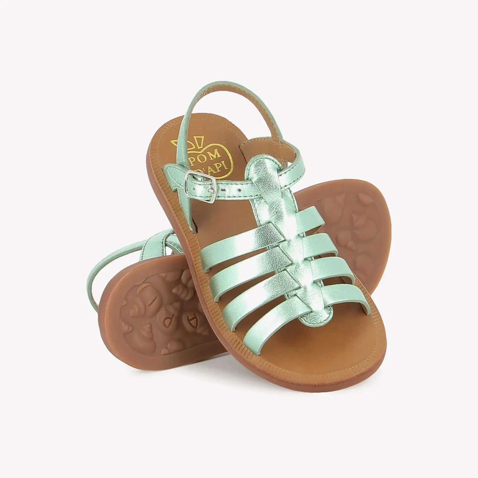 pom-d-api-plagette-strap-sandale-fille-vert-d-eau-laminato image 2