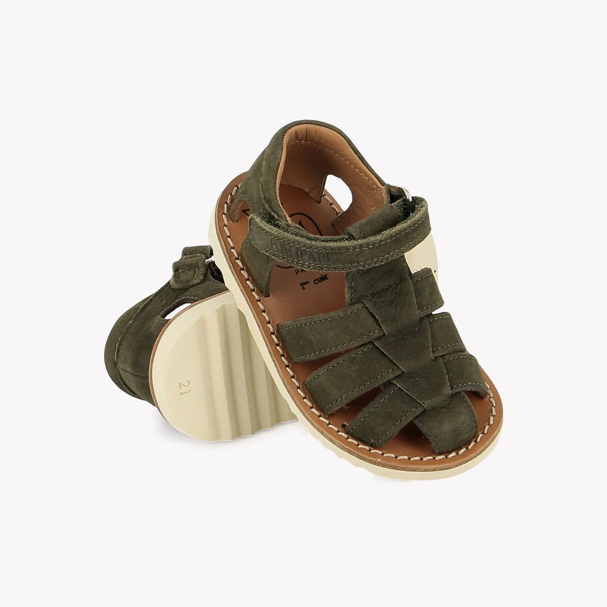 pom-d-api-waff-papy-sandale-premiers-pas-nubuck-kaki image 2