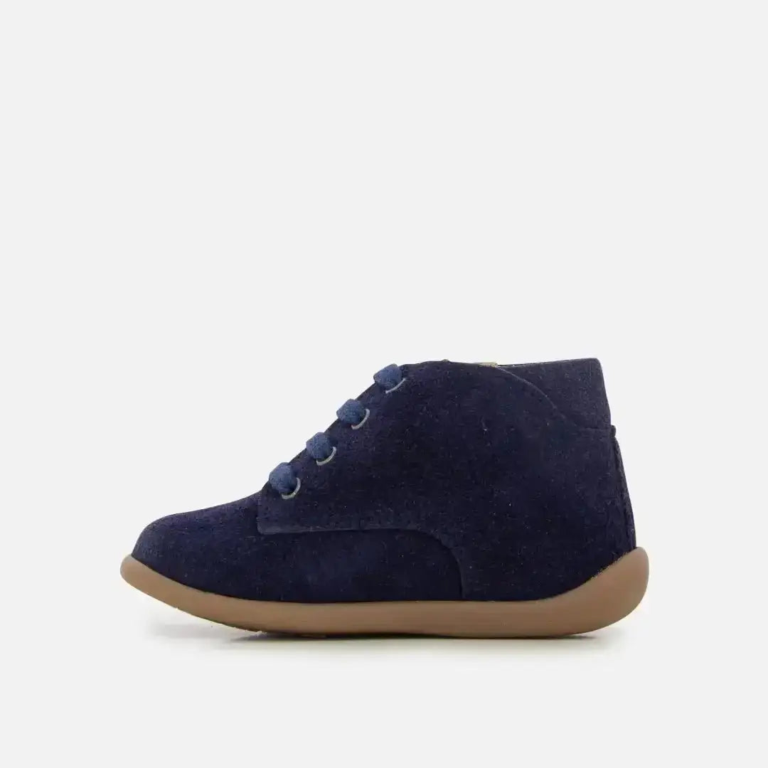 pom-d-api-stand-up-derby-chaussure-premiers-pas-lacets-cuir-velours-navy image 3