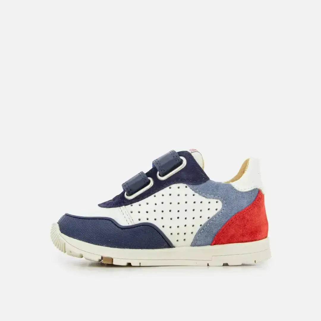 pom-d-api-pouss-bump-perfo-basket-enfant-cuir-mastic-navy-rouge image 3